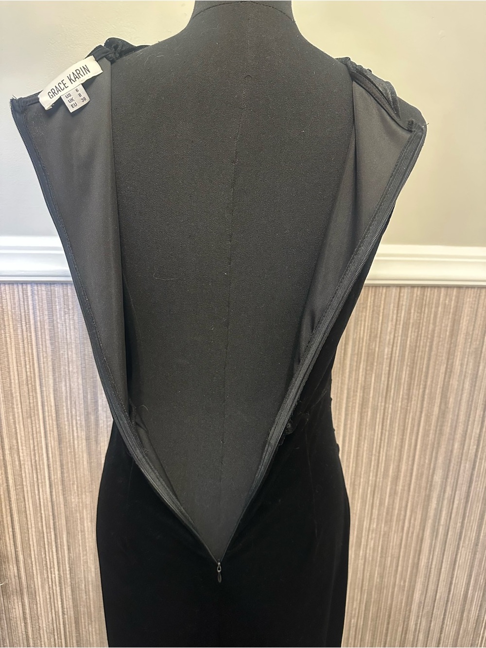 Grace Karin Black Velvet Maxi Dress Size 6 Cowl Neck Low Back Evening Formal - Picture 10 of 12
